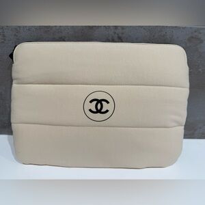 CHANEL Beige Quilted Beauty Bag & Black Zip ~11”x8”